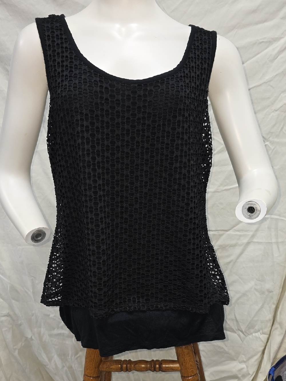 Black Crochet Tank Top - Women